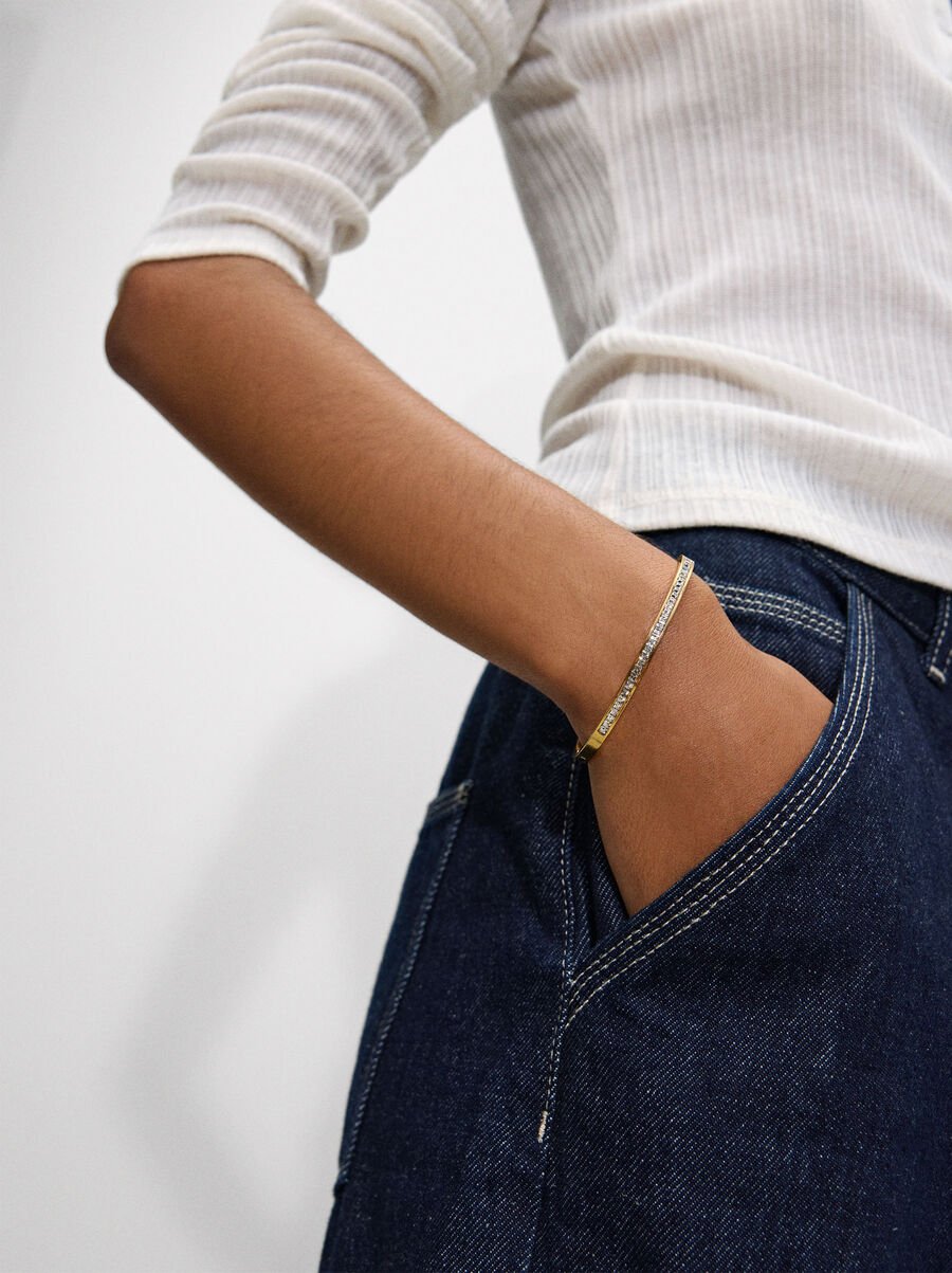 Rigid bracelet with crystals - stainless steel