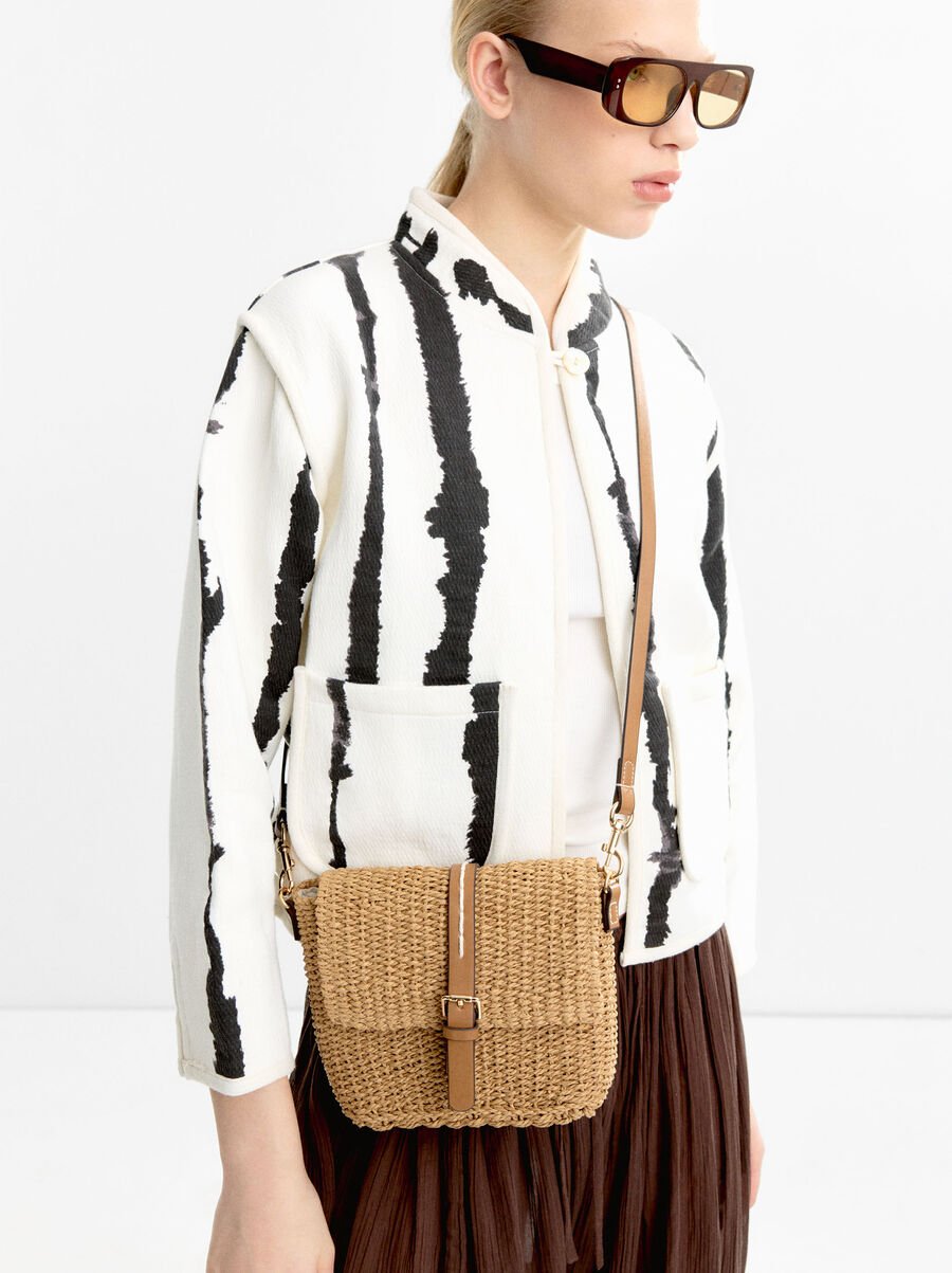 Straw-effect crossbody bag with flap
