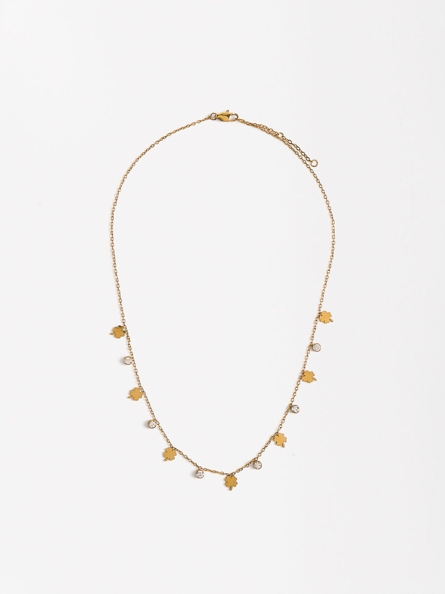 Set of necklace and earrings with clover - stainless steel