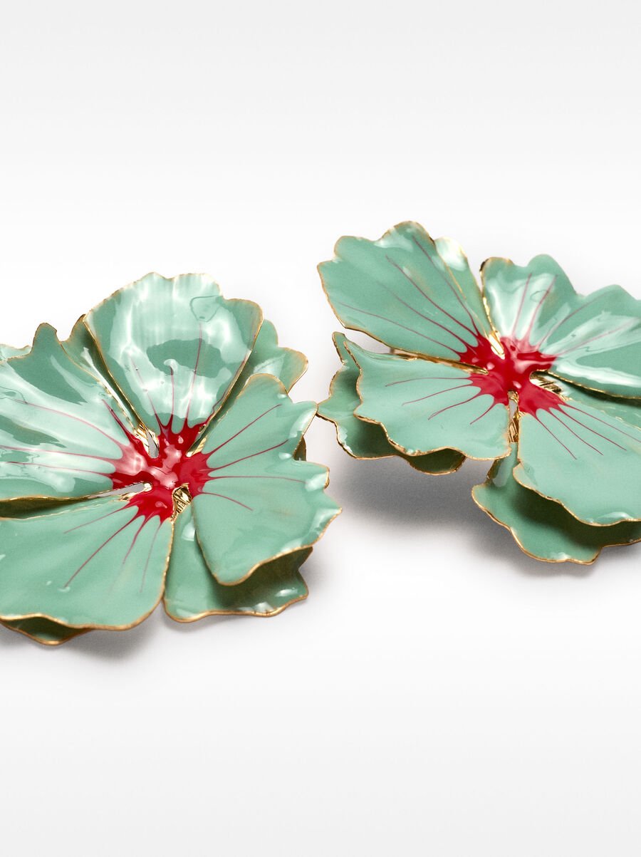 Maxi double flower earrings with enamel