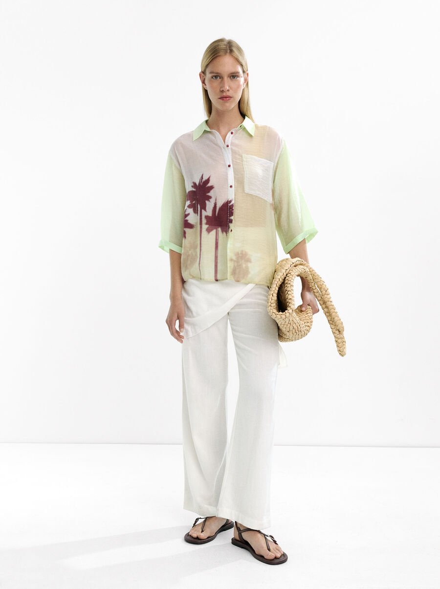 Semi-transparent shirt with palm print