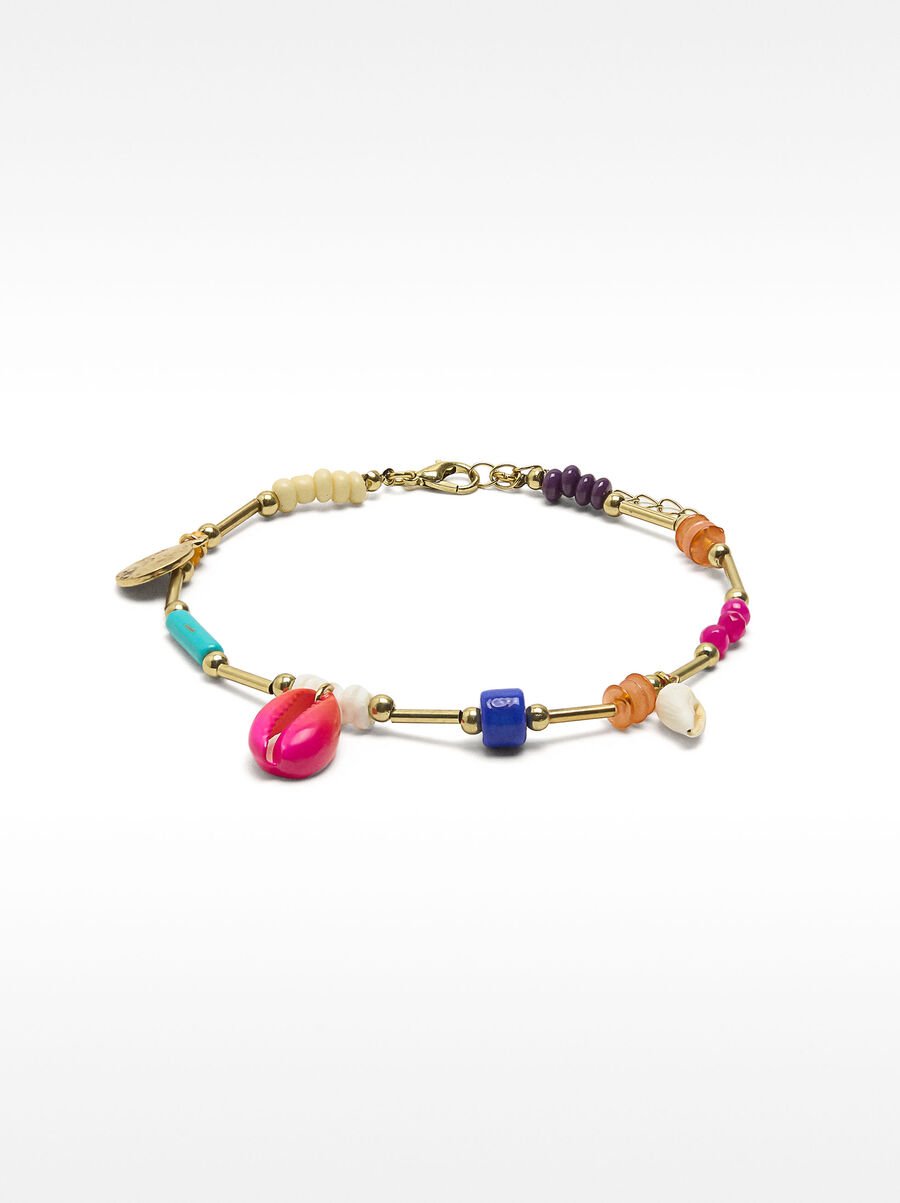 Pulseira de pé com pedras e conchas