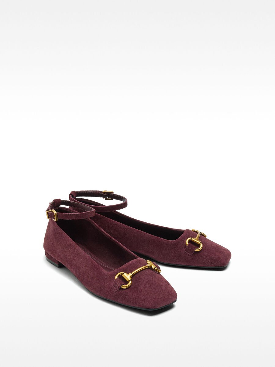 Ankle-strap leather ballet flats