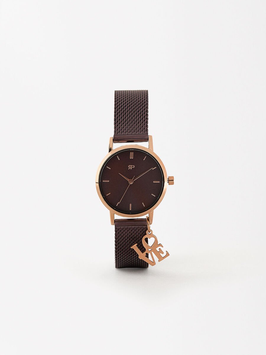 Stainless steel bracelet watch with charm