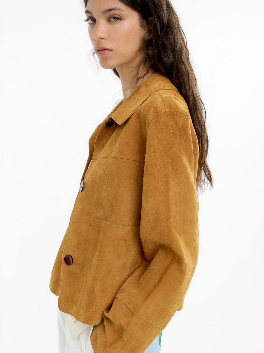 Leather jacket with buttons
