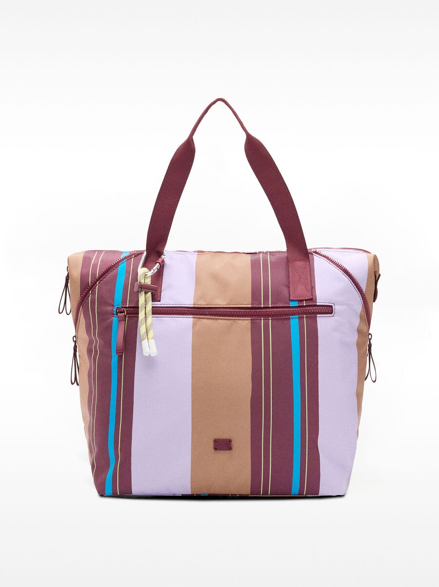 Striped nylon weekend bag