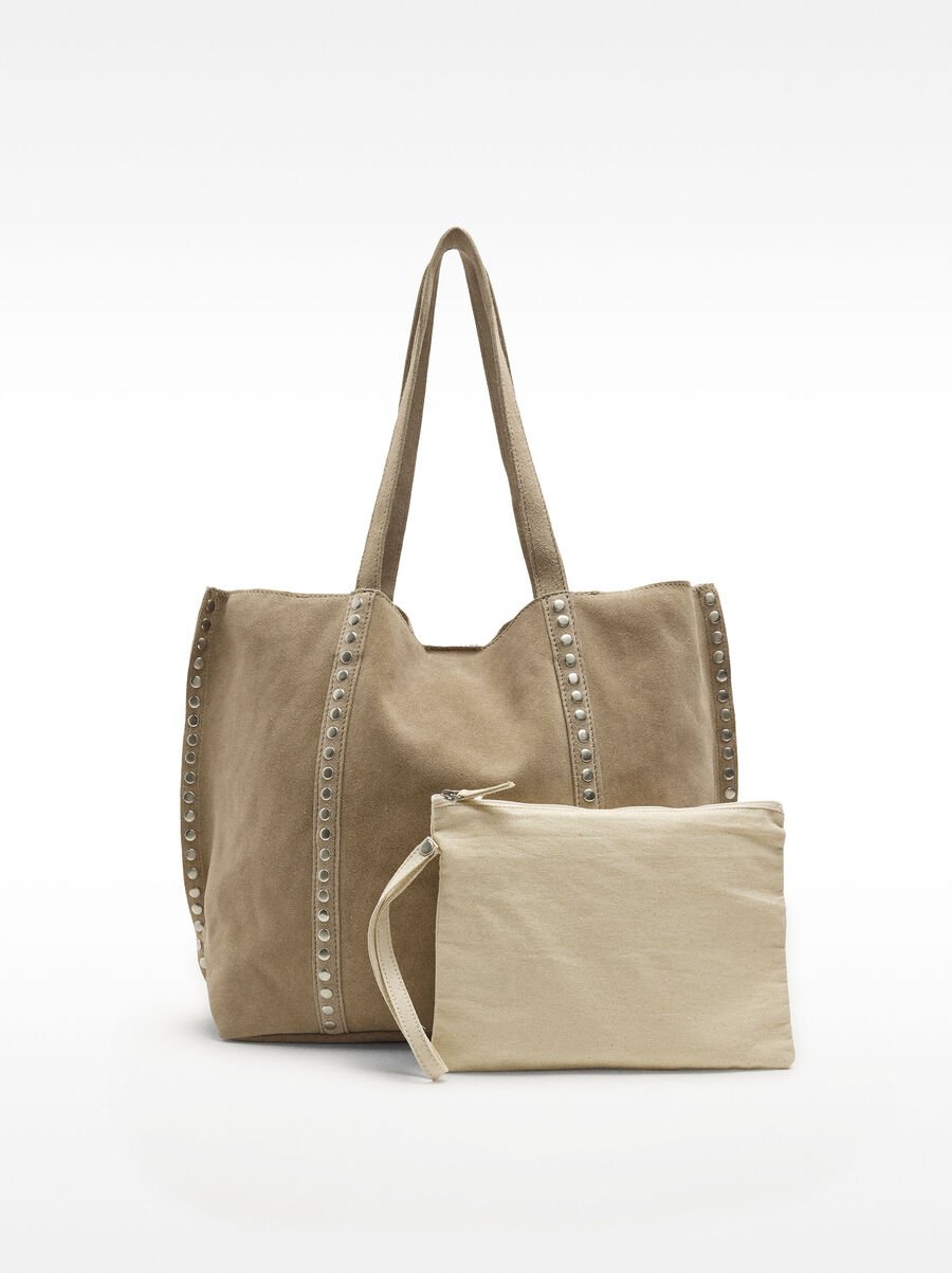 Leather shopper bag with studs