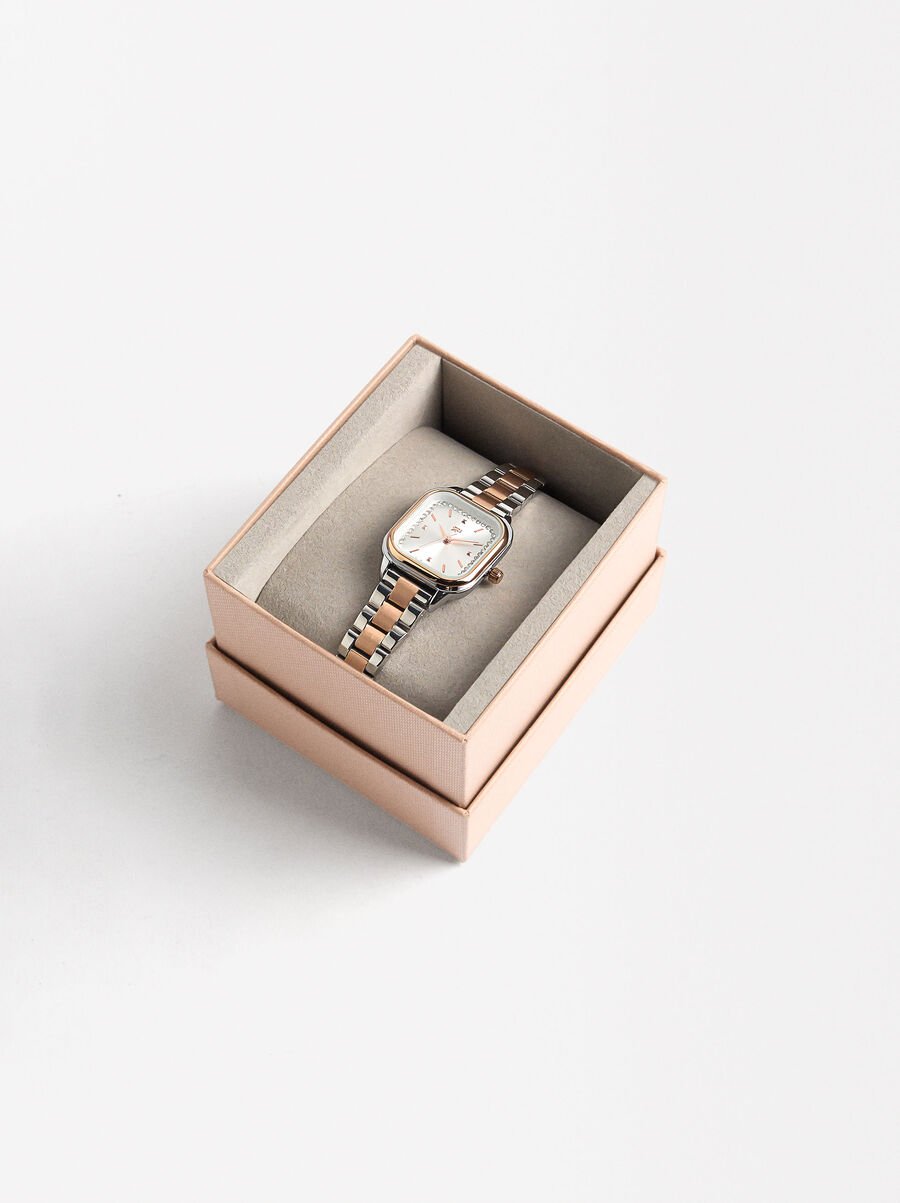 Watch with bicolor stainless steel wristband