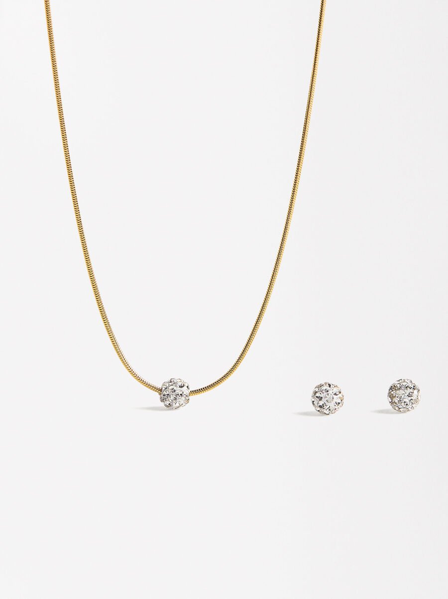 Set  necklace and earrings with crystals - stainless steel