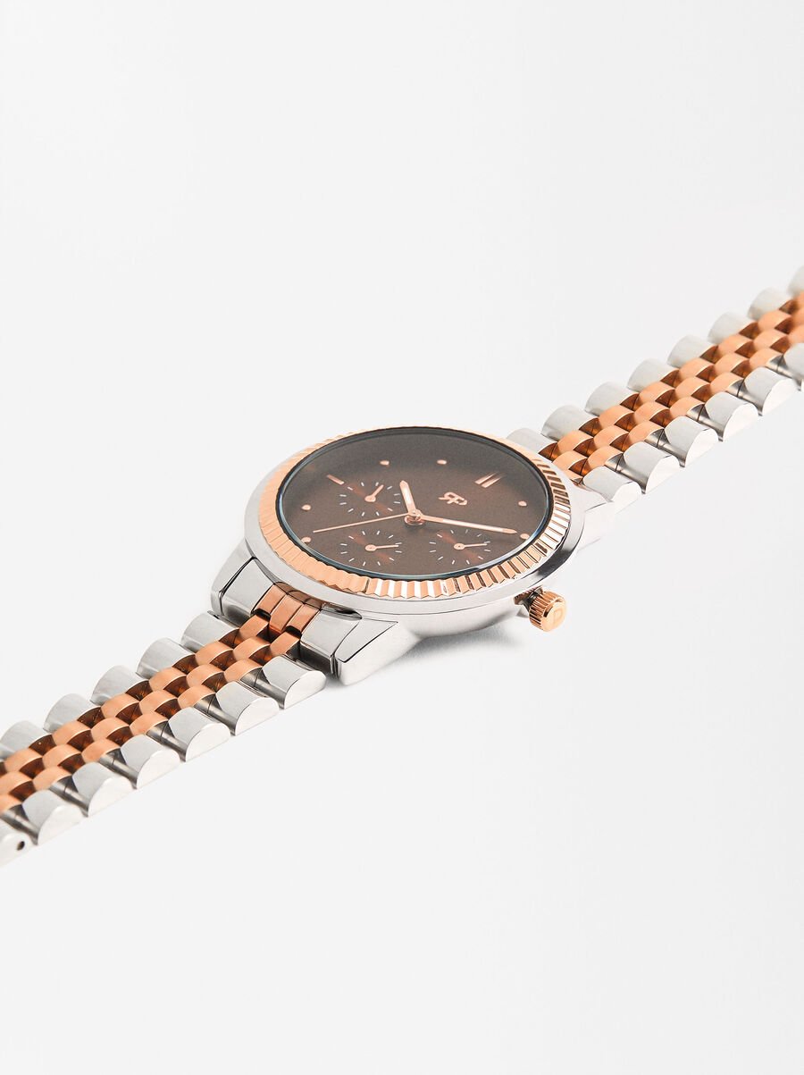 Watch with bicolor stainless steel wristband
