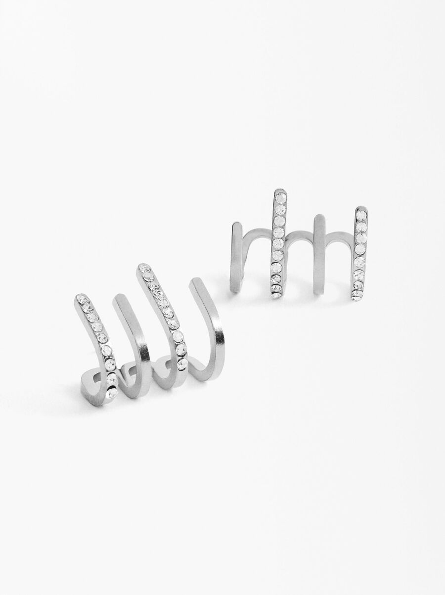 Earjack Earrings with Crystals - Stainless Steel