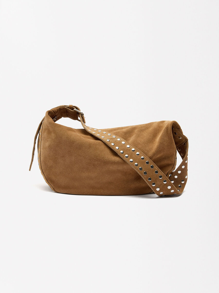 Leather shoulder bag with studs