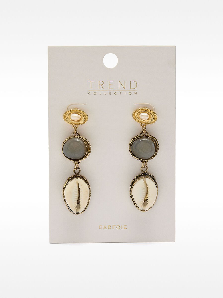 Long earrings with pearls and stones