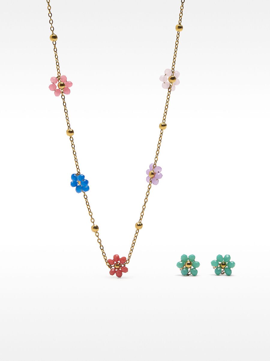 Multicolor necklace and earrings set - stainless steel