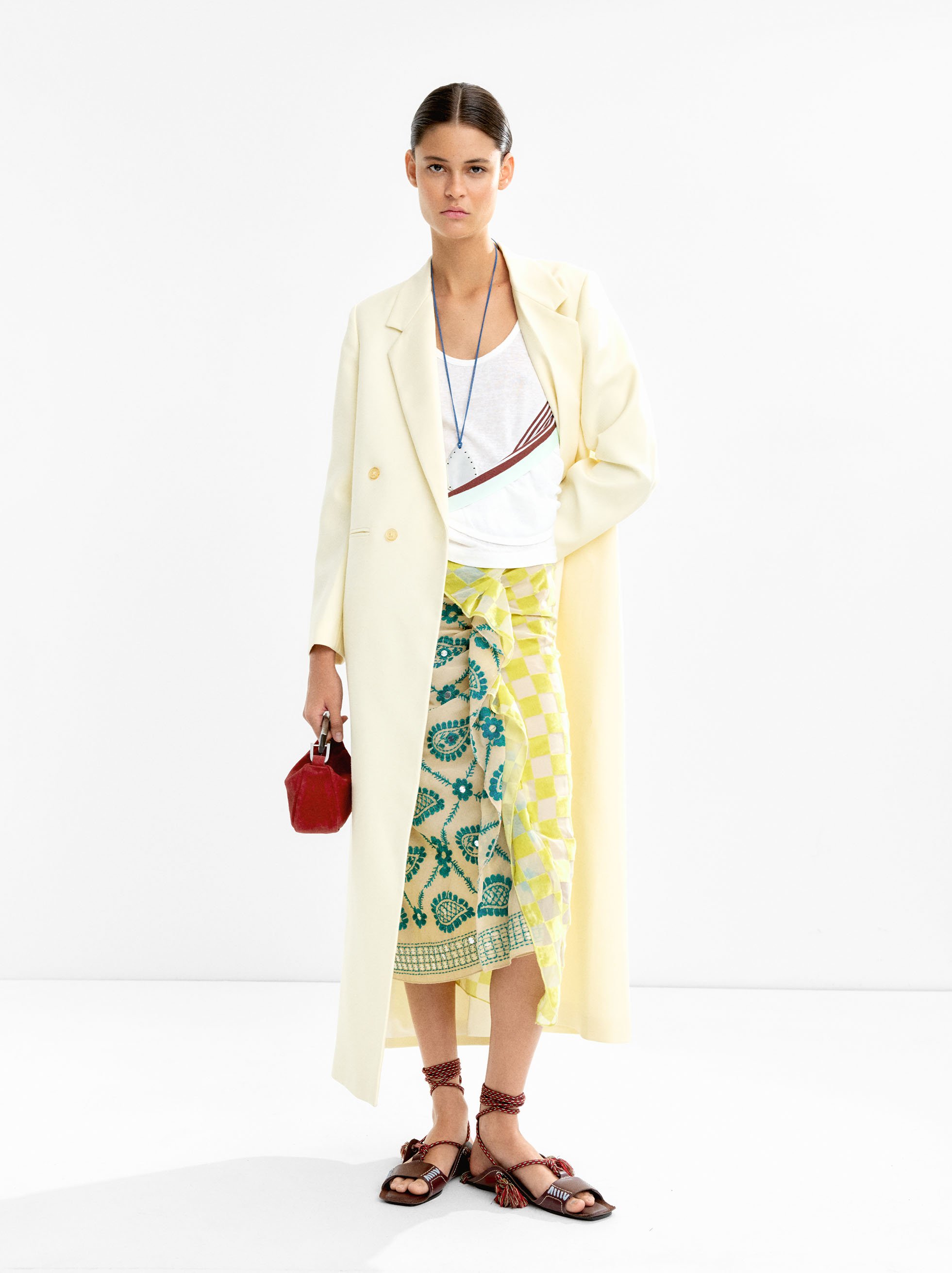 Draped midi skirt with embroidery
