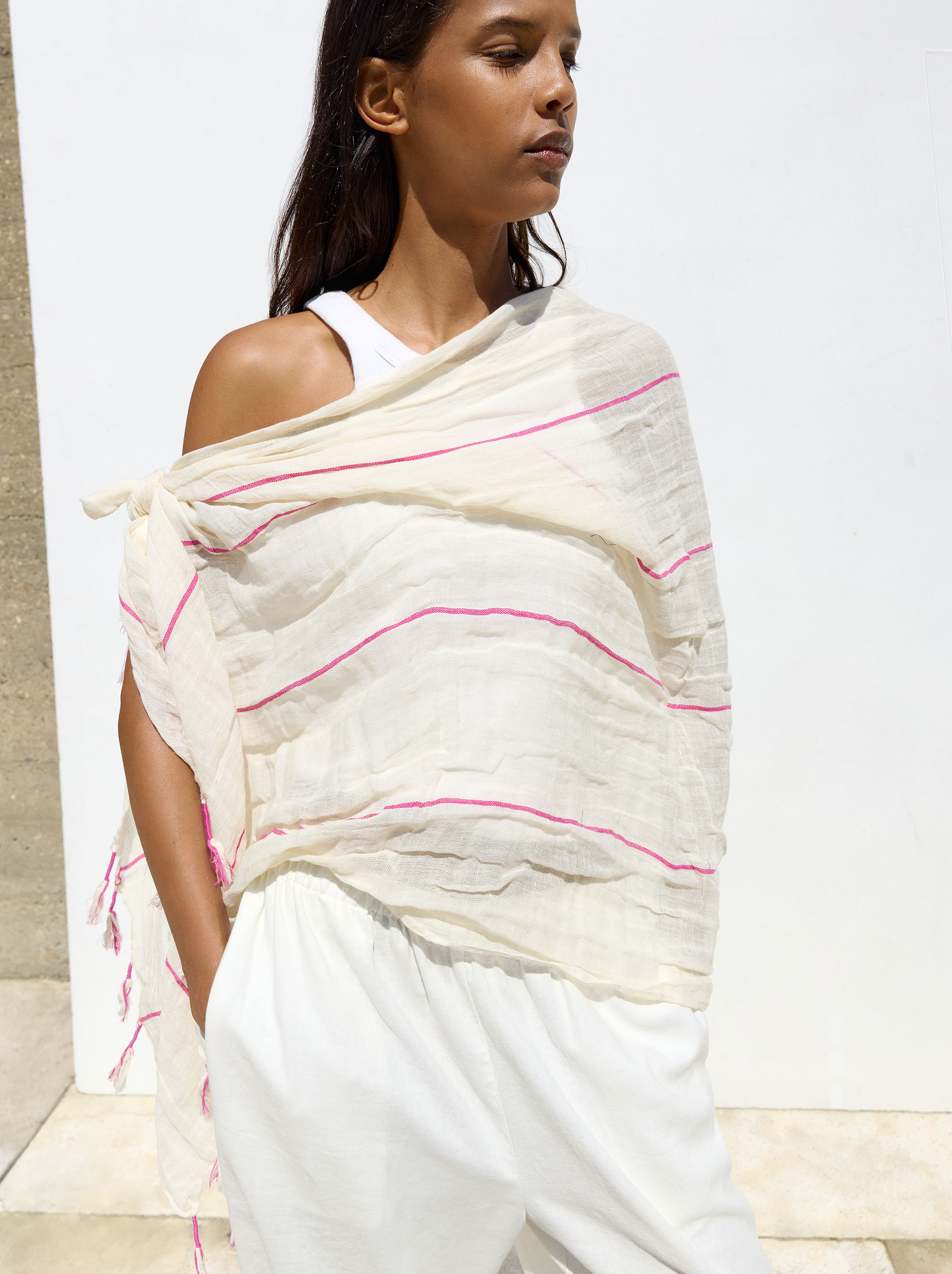 Pashmina mit Baumwolle und Leinen