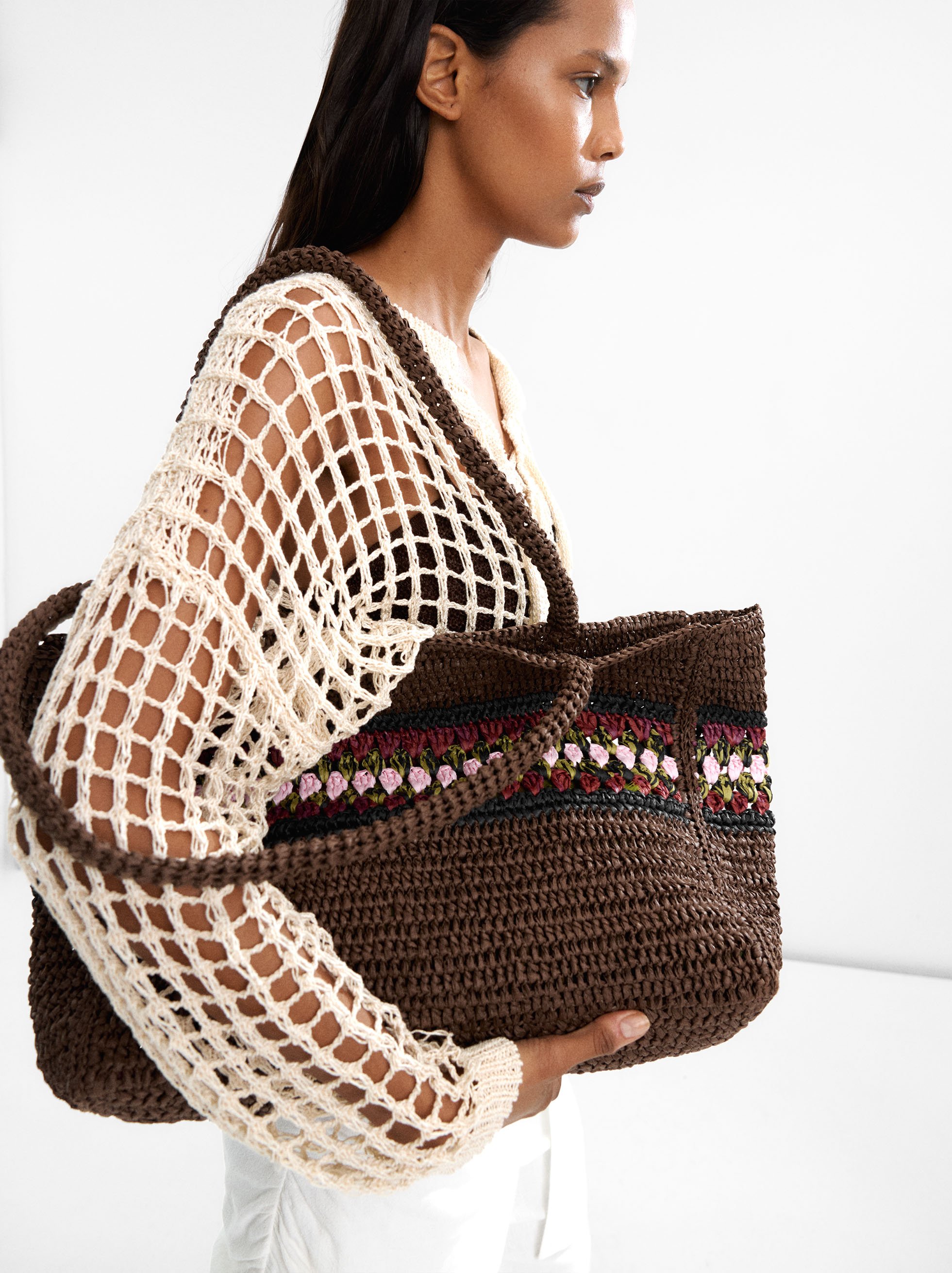 Sac shopper effet paille avec détail tressé