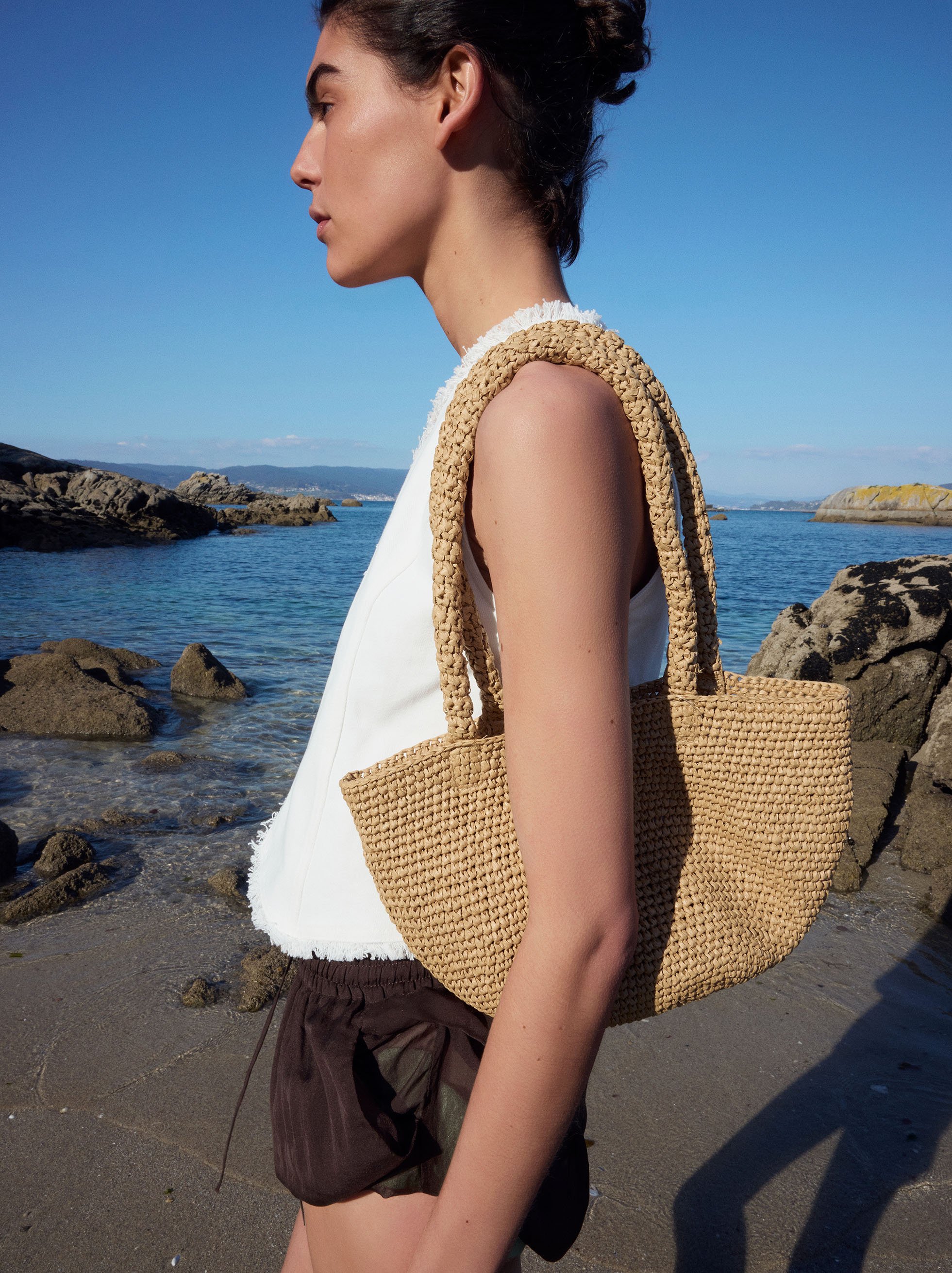 Bolso hombro efecto rafia